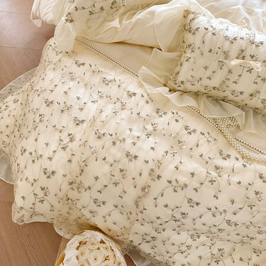 Vintage Ivory Floral Princess Pure Cotton Bedding Set - High-Quality and Stylish